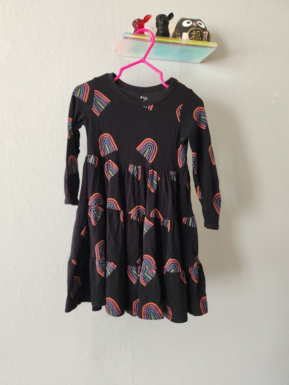 Kyte BABY Black Tiered Dress with Rainbow Print